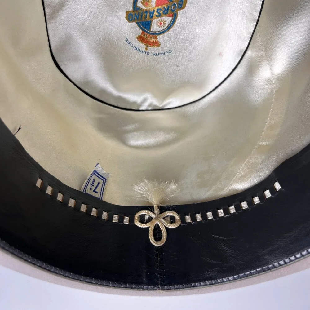 BORSALINO Vintage Beige Fedora Hat with Black Silk Ribbon, Made in Italy